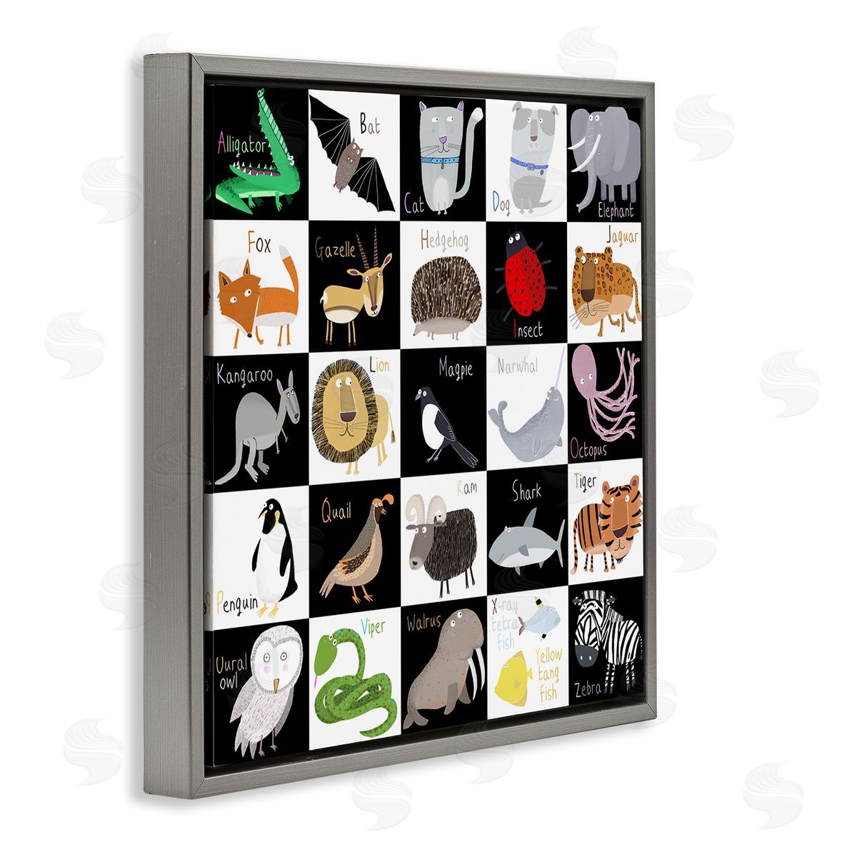 Carla Daly Checkered Educational Animal ABC Gray Floating Frame Canvas Wall Art Print