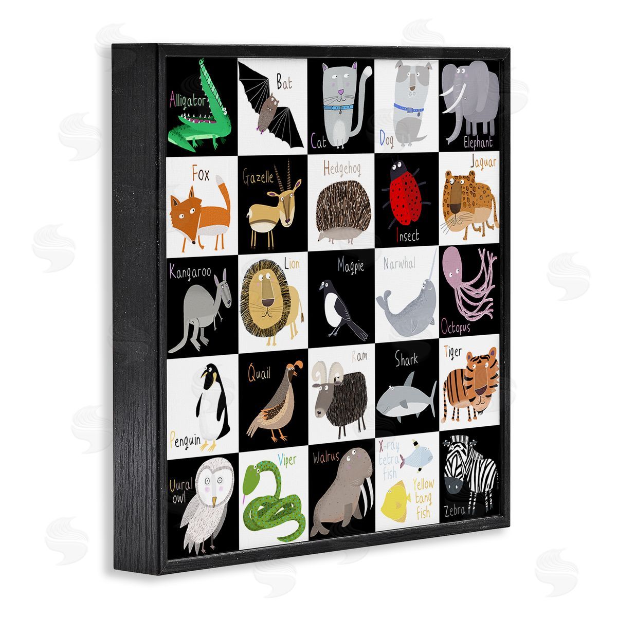 Carla Daly Checkered Educational Animal ABC Black Framed Glicee Wall Art Print