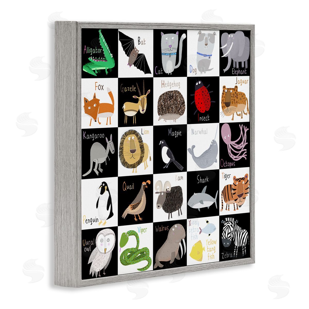 Carla Daly Checkered Educational Animal ABC Gray Framed Glicee Wall Art Print