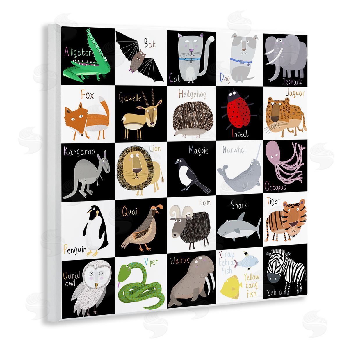 Carla Daly Checkered Educational Animal ABC Wooden Wall Plaque Art Print