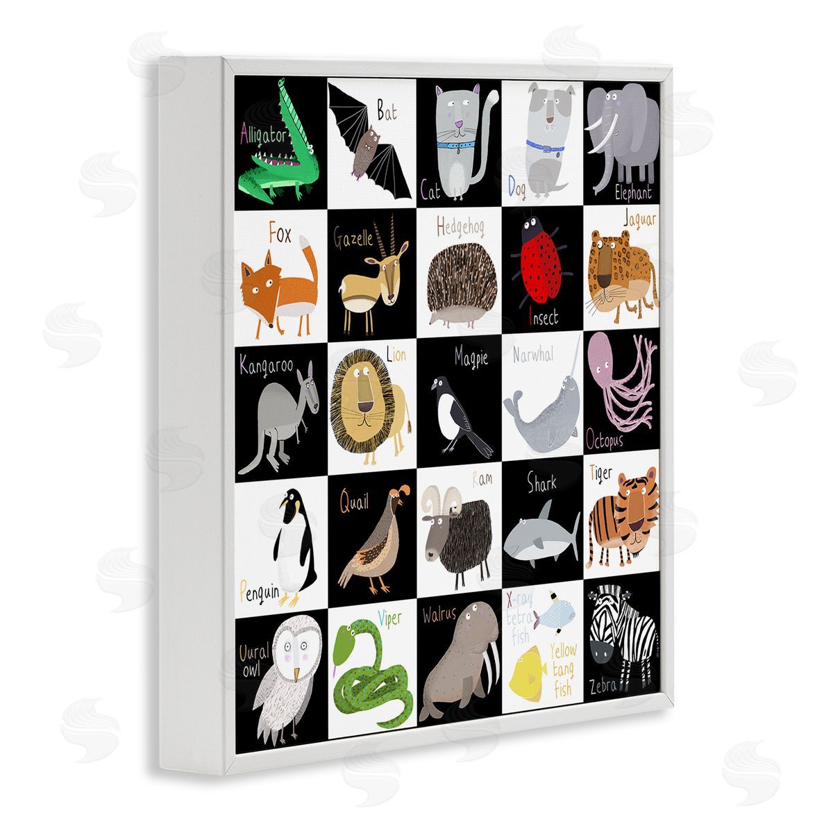 Carla Daly Checkered Educational Animal ABC White Framed Glicee Wall Art Print