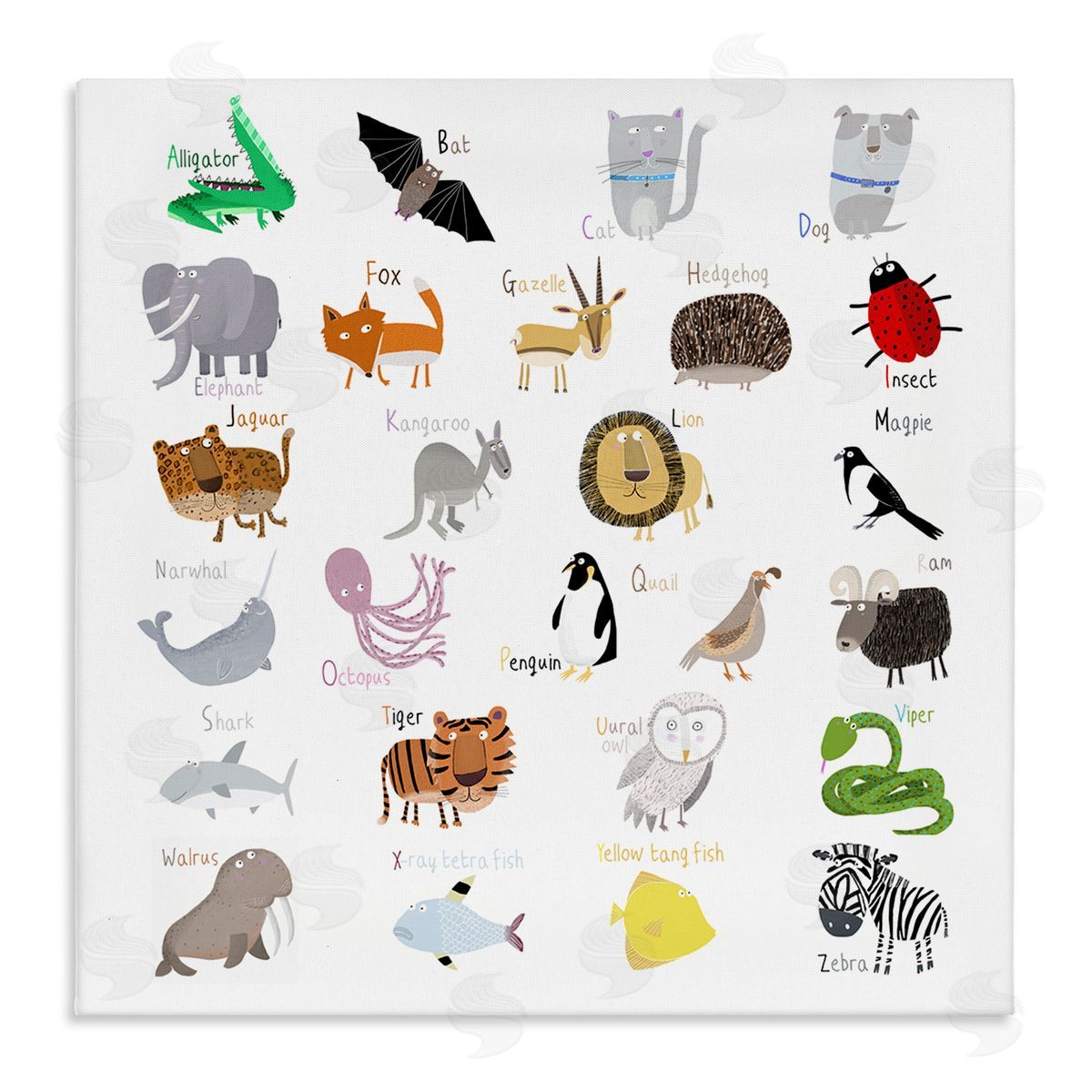 Carla Daly Learning Alphabet Wild Animals Stretched Canvas Wall Art Print