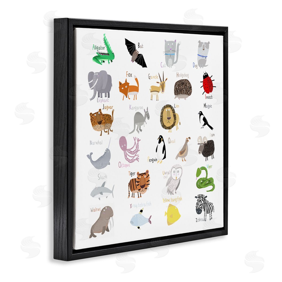 Carla Daly Learning Alphabet Wild Animals Black Floating Frame Canvas Wall Art Print