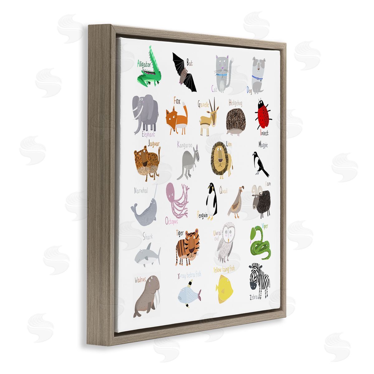 Carla Daly Learning Alphabet Wild Animals Brown Floating Frame Canvas Wall Art Print