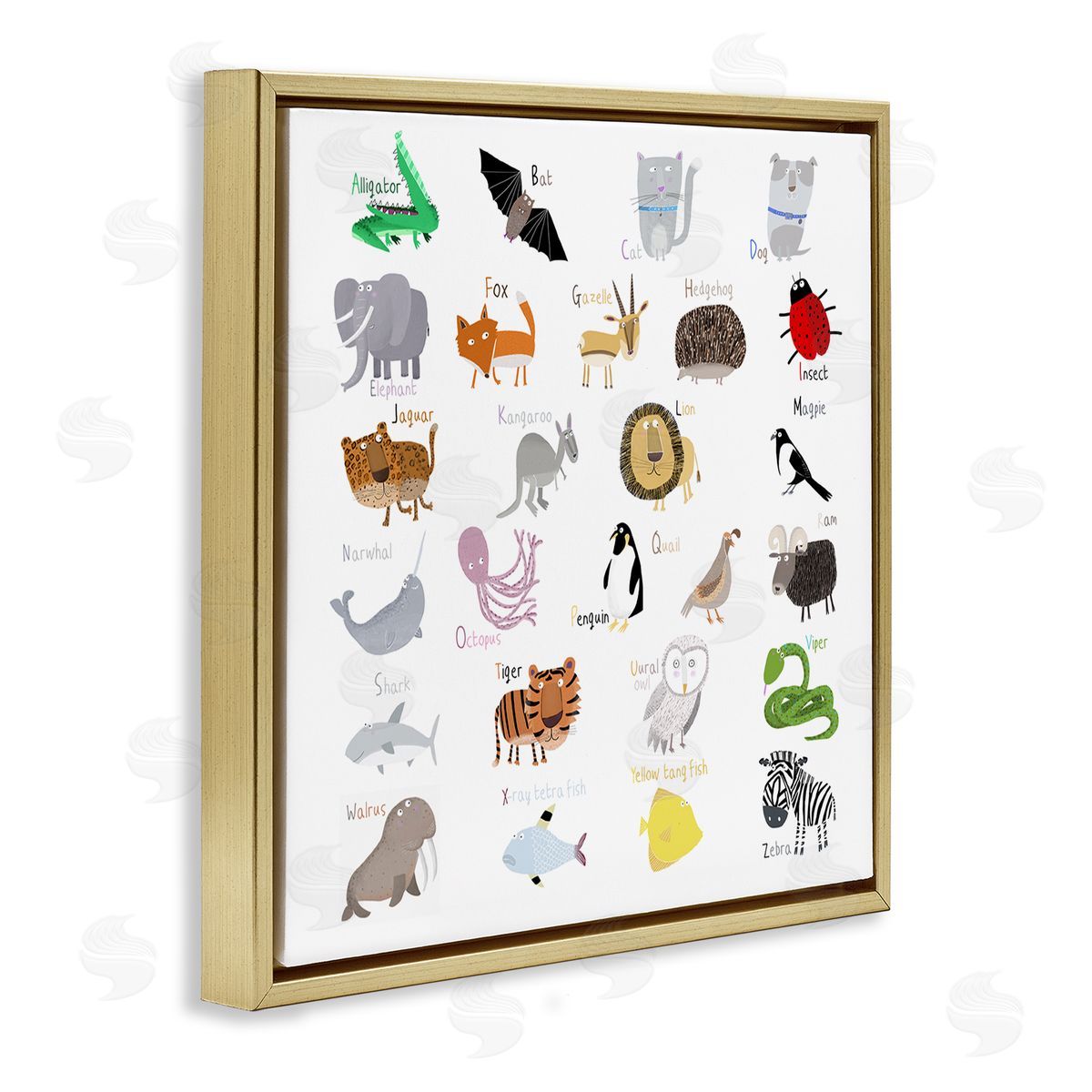 Carla Daly Learning Alphabet Wild Animals Gold Floating Frame Canvas Wall Art Print