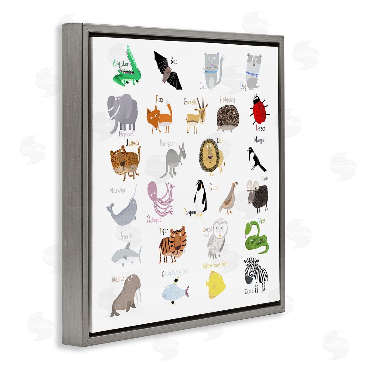 Carla Daly Learning Alphabet Wild Animals Gray Floating Frame Canvas Wall Art Print