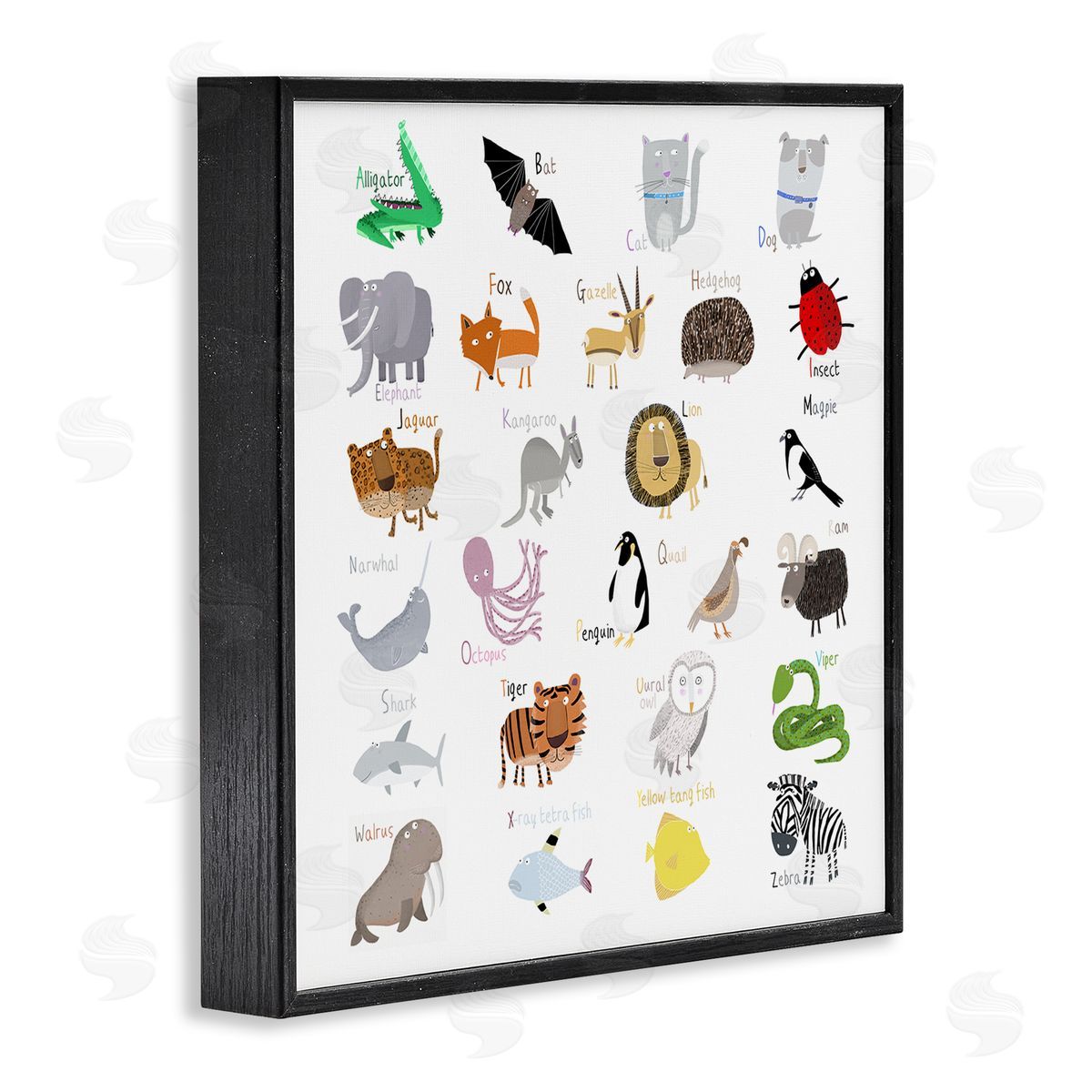 Carla Daly Learning Alphabet Wild Animals Black Framed Glicee Wall Art Print