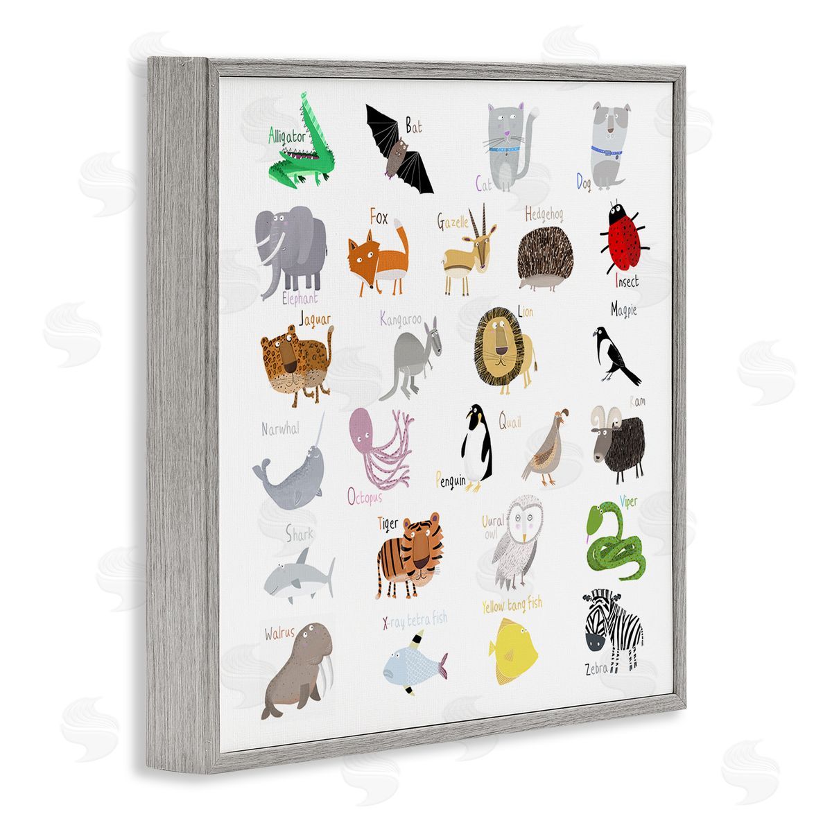 Carla Daly Learning Alphabet Wild Animals Gray Framed Glicee Wall Art Print