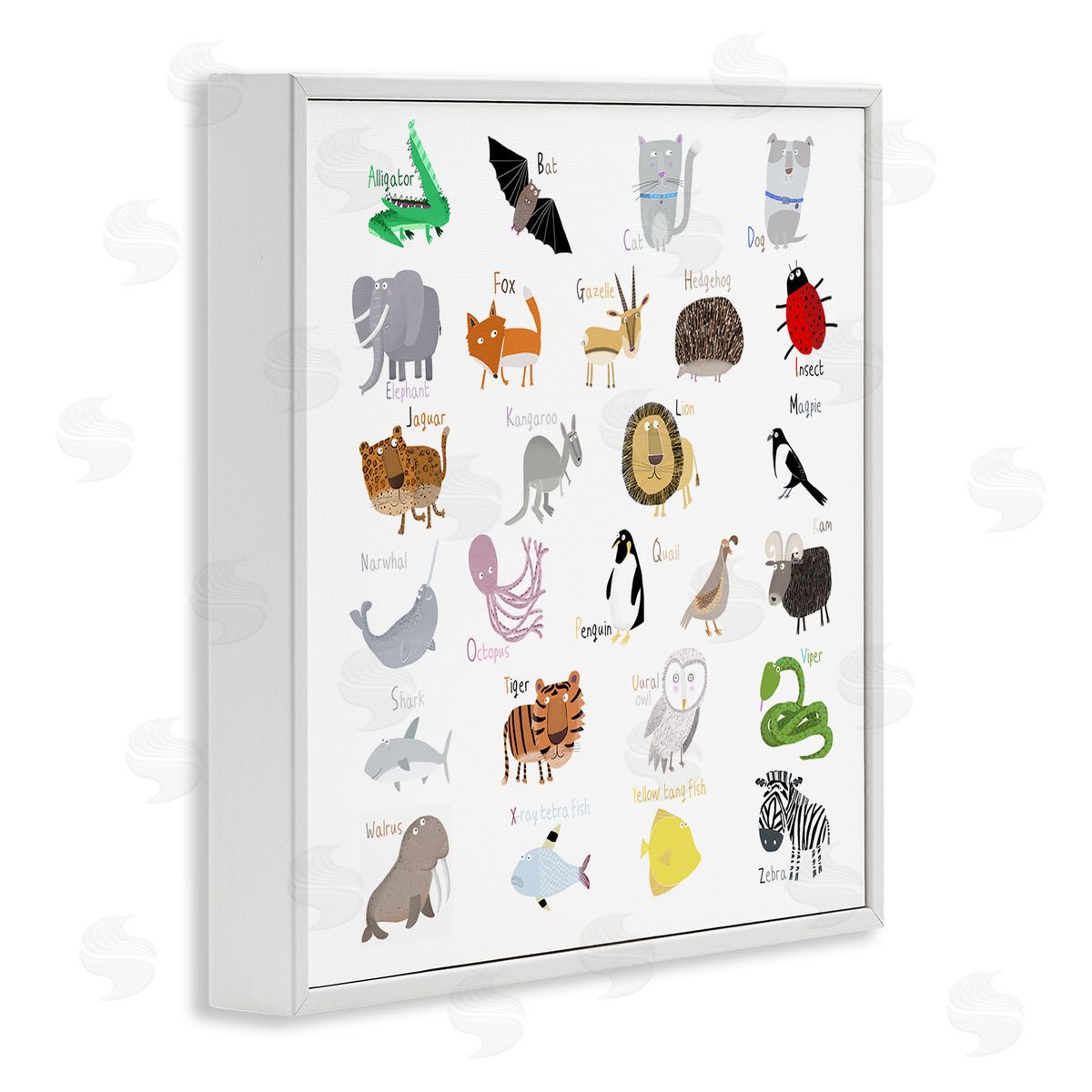 Carla Daly Learning Alphabet Wild Animals White Framed Glicee Wall Art Print