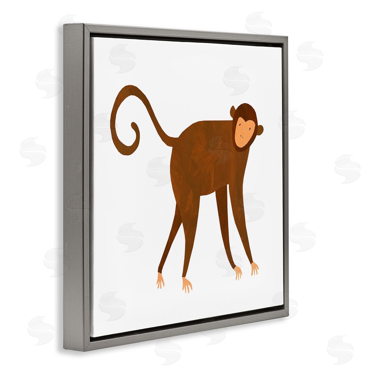 Emily Kopcik Whimsical Wildlife Monkey  Gray Floating Frame Canvas Wall Art Print