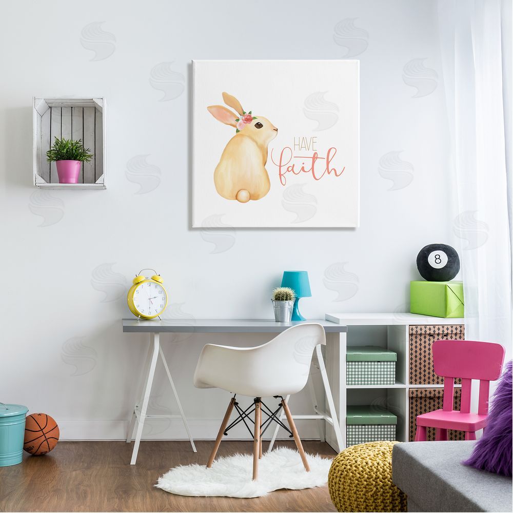 Kim Allen Have Faith Floral Rabbit Canvas Wall Art in Room