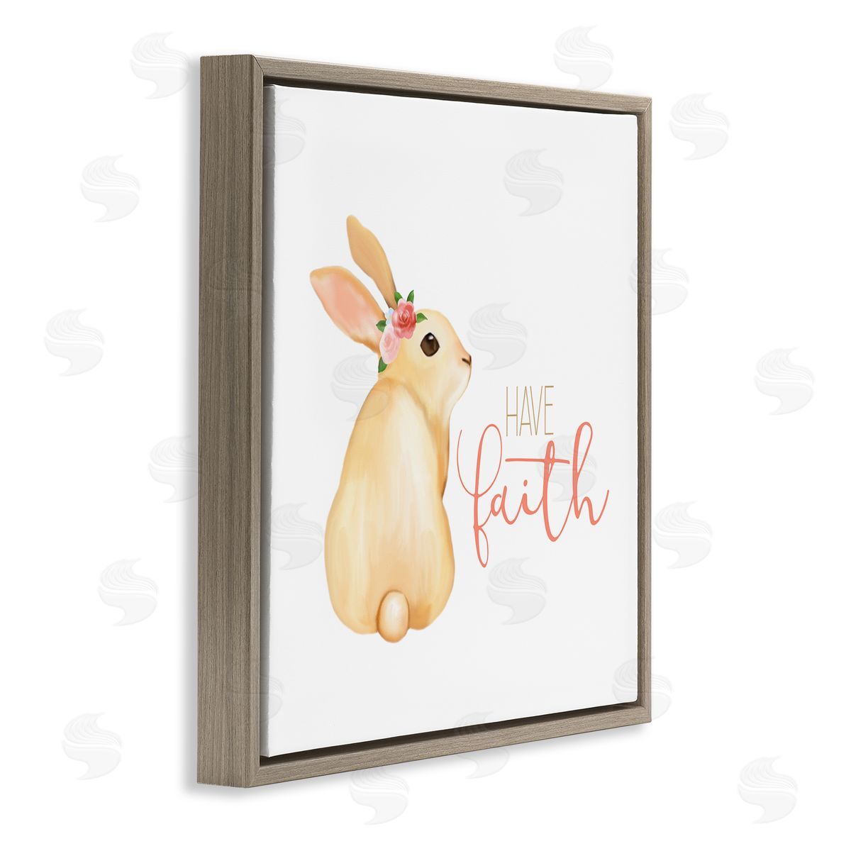Kim Allen Have Faith Floral Rabbit Brown Floating Frame Canvas Wall Art Print