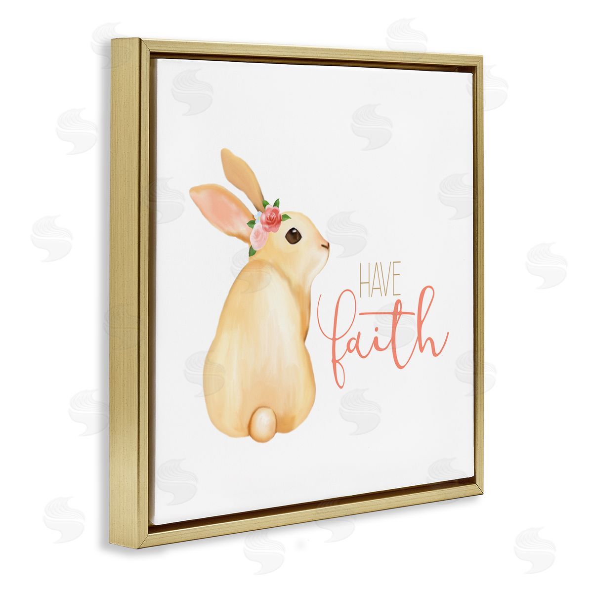 Kim Allen Have Faith Floral Rabbit Gold Floating Frame Canvas Wall Art Print