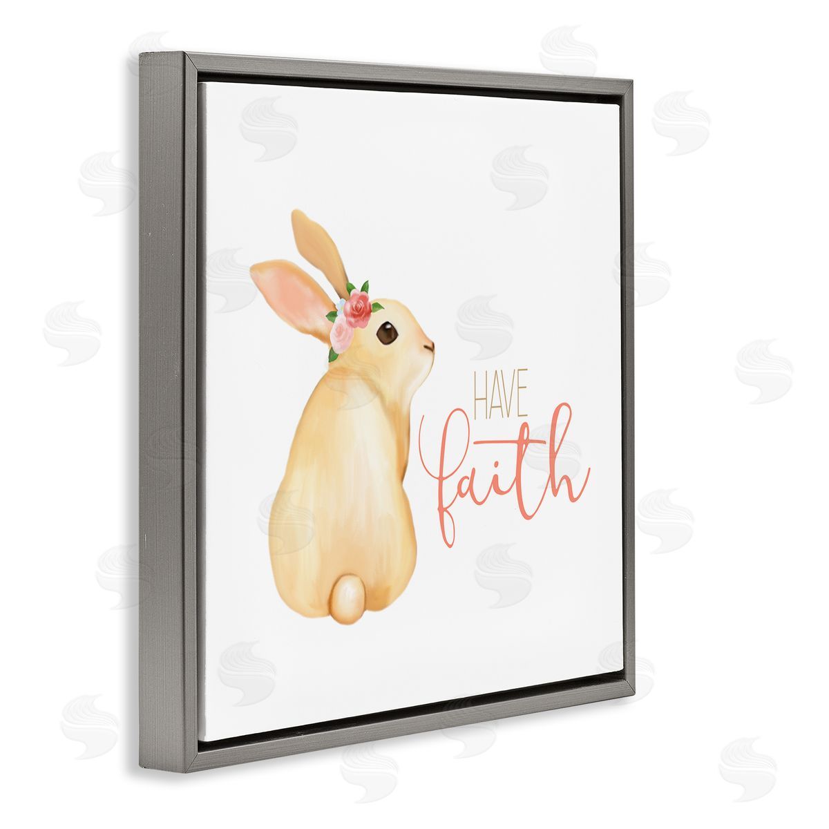 Kim Allen Have Faith Floral Rabbit Gray Floating Frame Canvas Wall Art Print