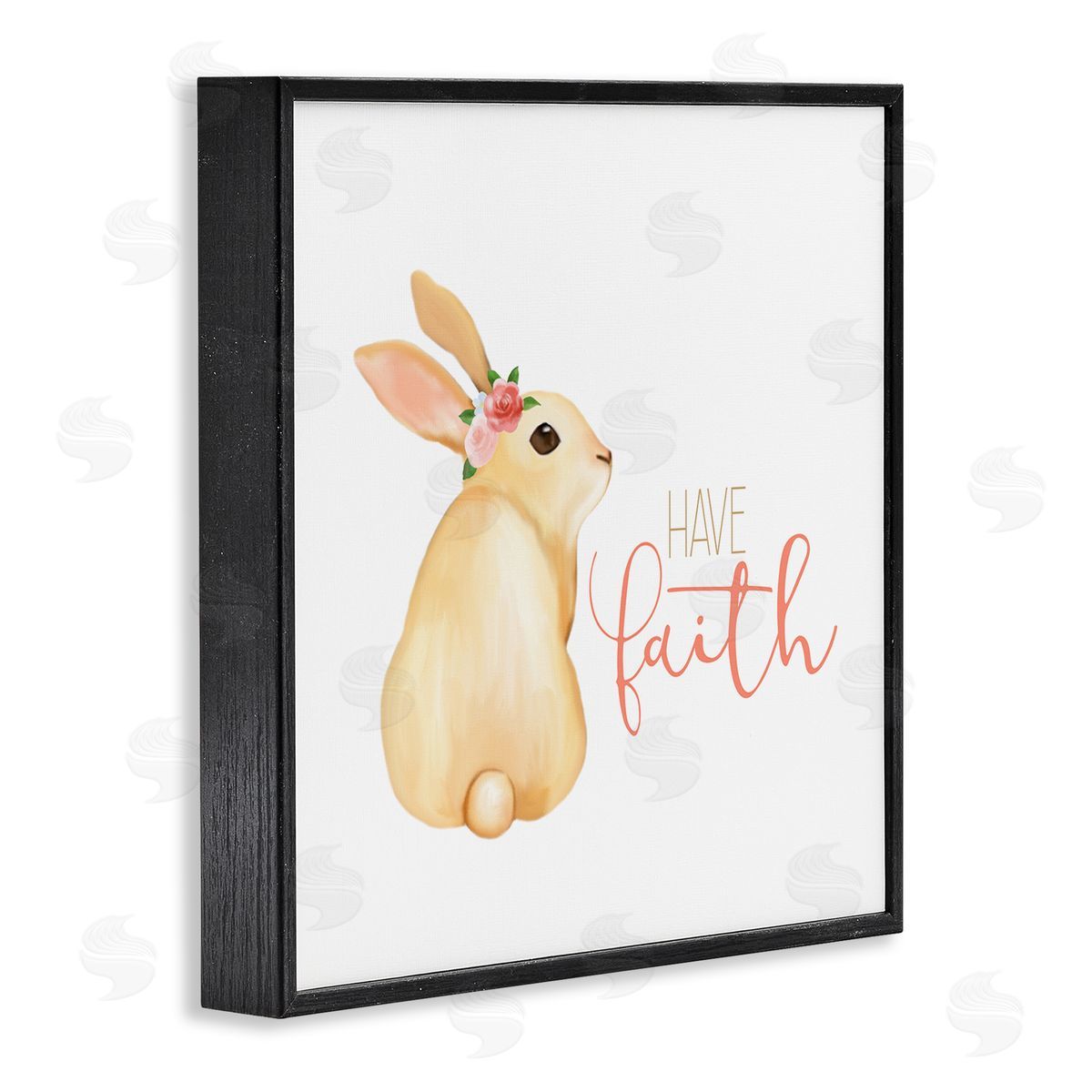 Kim Allen Have Faith Floral Rabbit Black Framed Glicee Wall Art Print