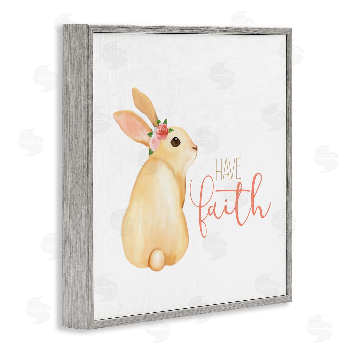 Kim Allen Have Faith Floral Rabbit Gray Framed Glicee Wall Art Print