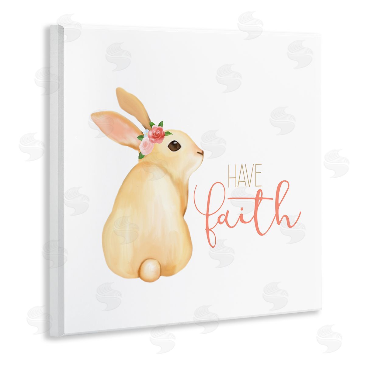 Kim Allen Have Faith Floral Rabbit Wooden Wall Plaque Art Print
