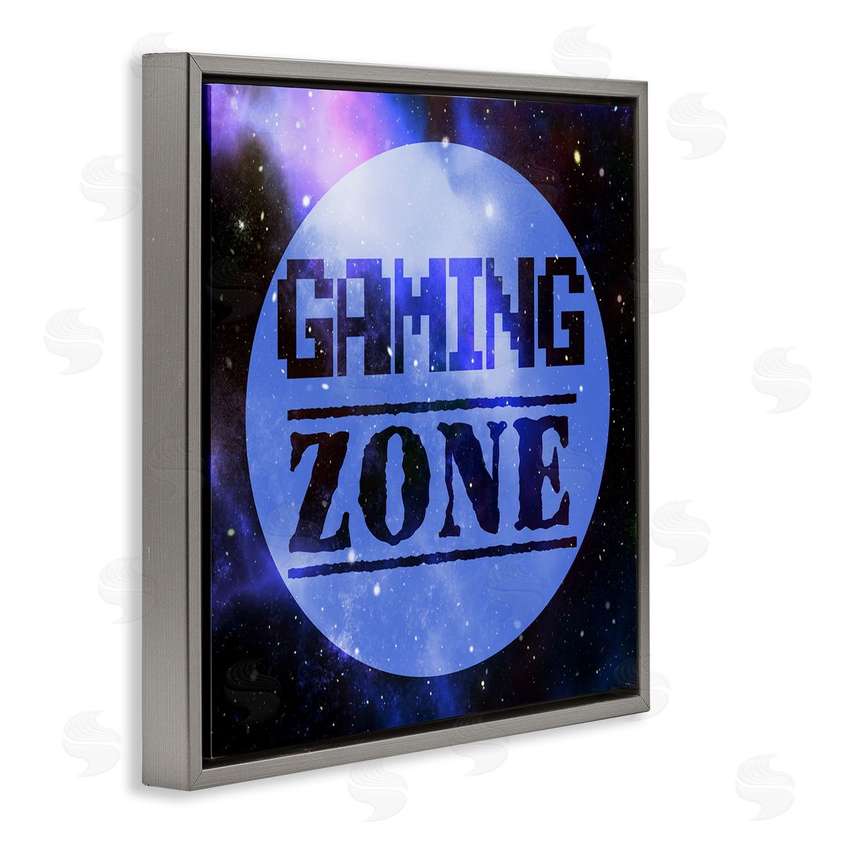 Marcus Prime Gaming Zone Pixel Sky Phrase Gray Floating Frame Canvas Wall Art Print