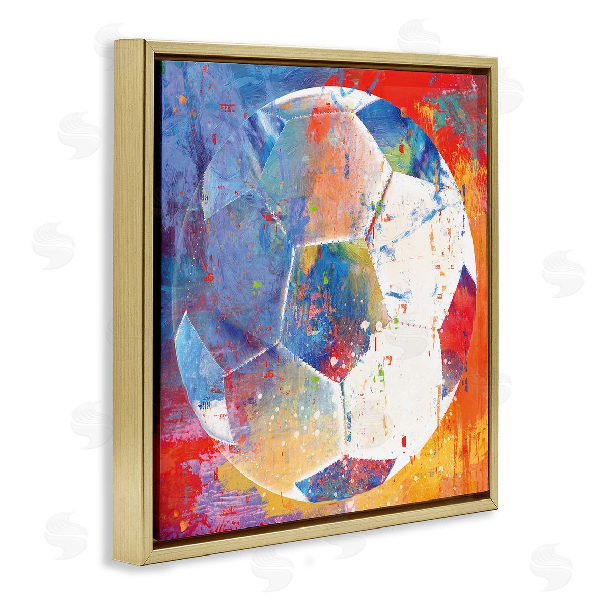 Savannah Miller Modern Soccer Ball Sports Gold Floating Frame Canvas Wall Art Print