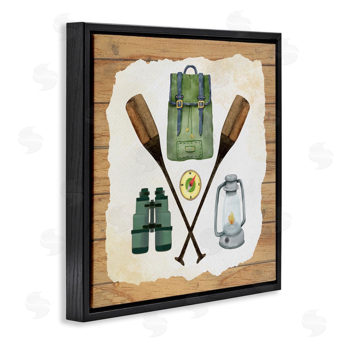 Nicole DeCamp Camping Equipment Adventure Black Floating Frame Canvas Wall Art Print