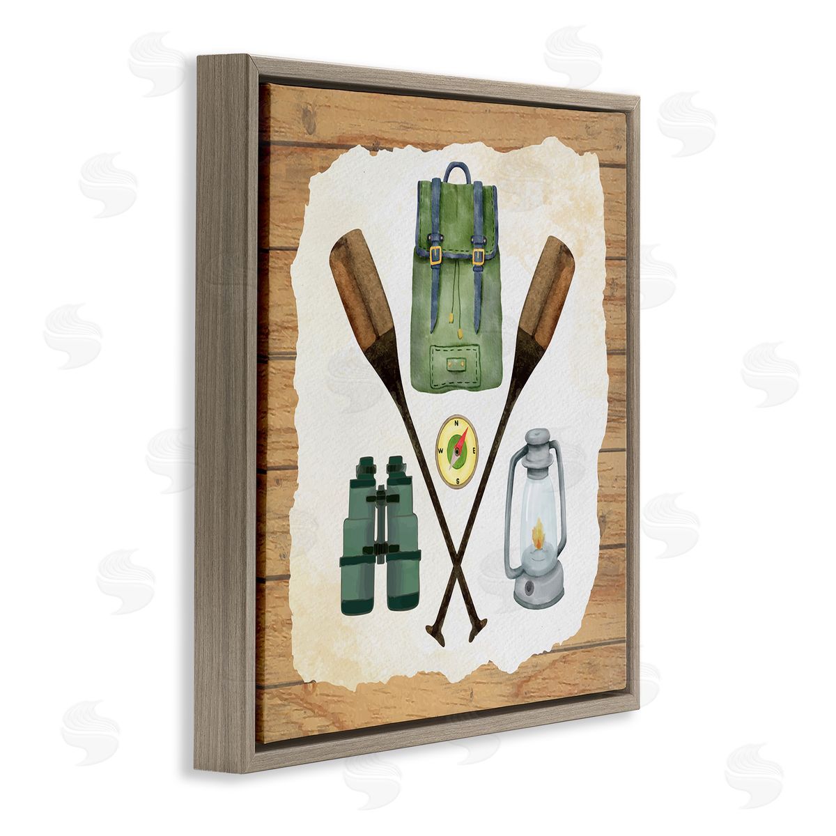 Nicole DeCamp Camping Equipment Adventure Brown Floating Frame Canvas Wall Art Print