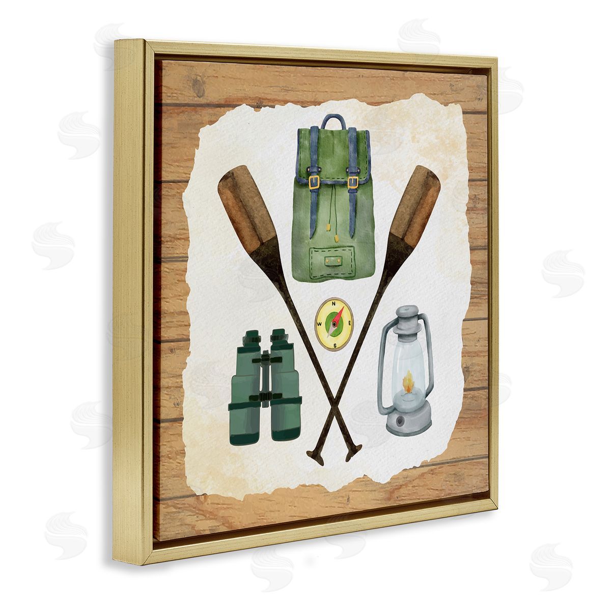 Nicole DeCamp Camping Equipment Adventure Gold Floating Frame Canvas Wall Art Print
