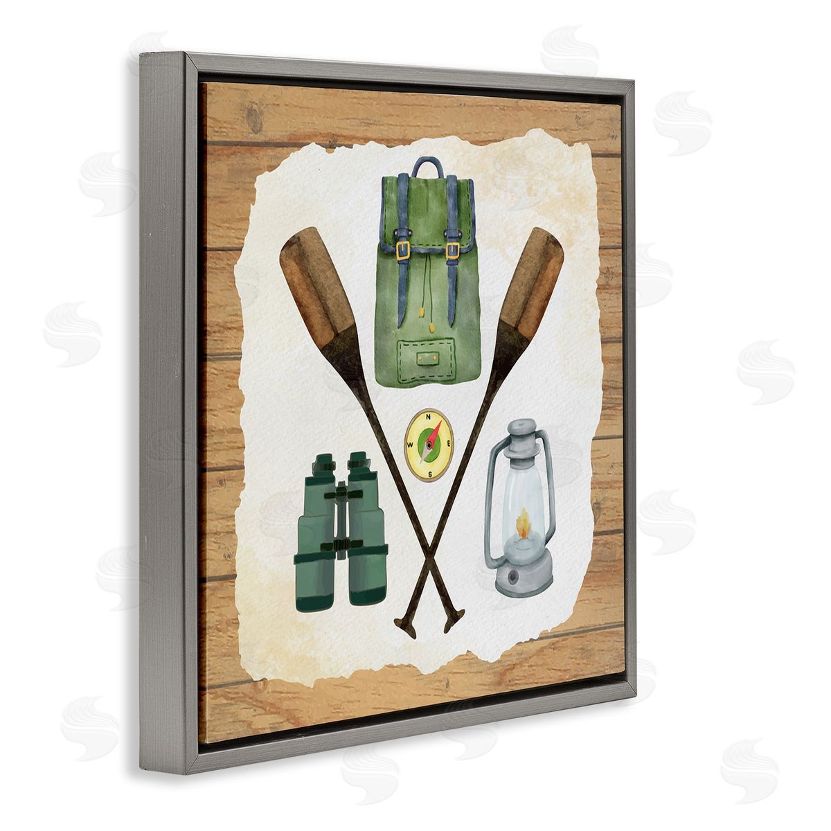 Nicole DeCamp Camping Equipment Adventure Gray Floating Frame Canvas Wall Art Print