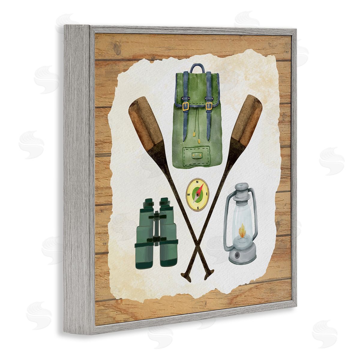 Nicole DeCamp Camping Equipment Adventure Gray Framed Glicee Wall Art Print