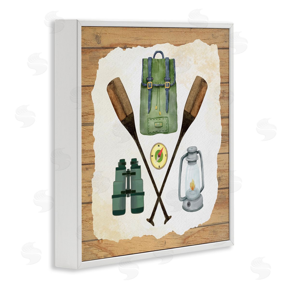 Nicole DeCamp Camping Equipment Adventure White Framed Glicee Wall Art Print