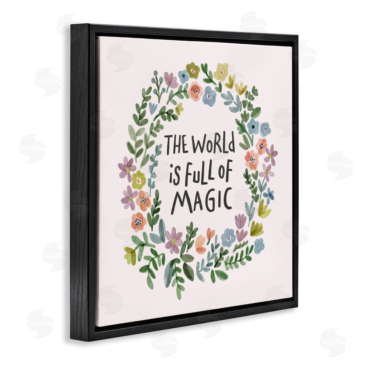 Nina Muis Surface Design World Is Full Of Magic Wreath Black Floating Frame Canvas Wall Art Print