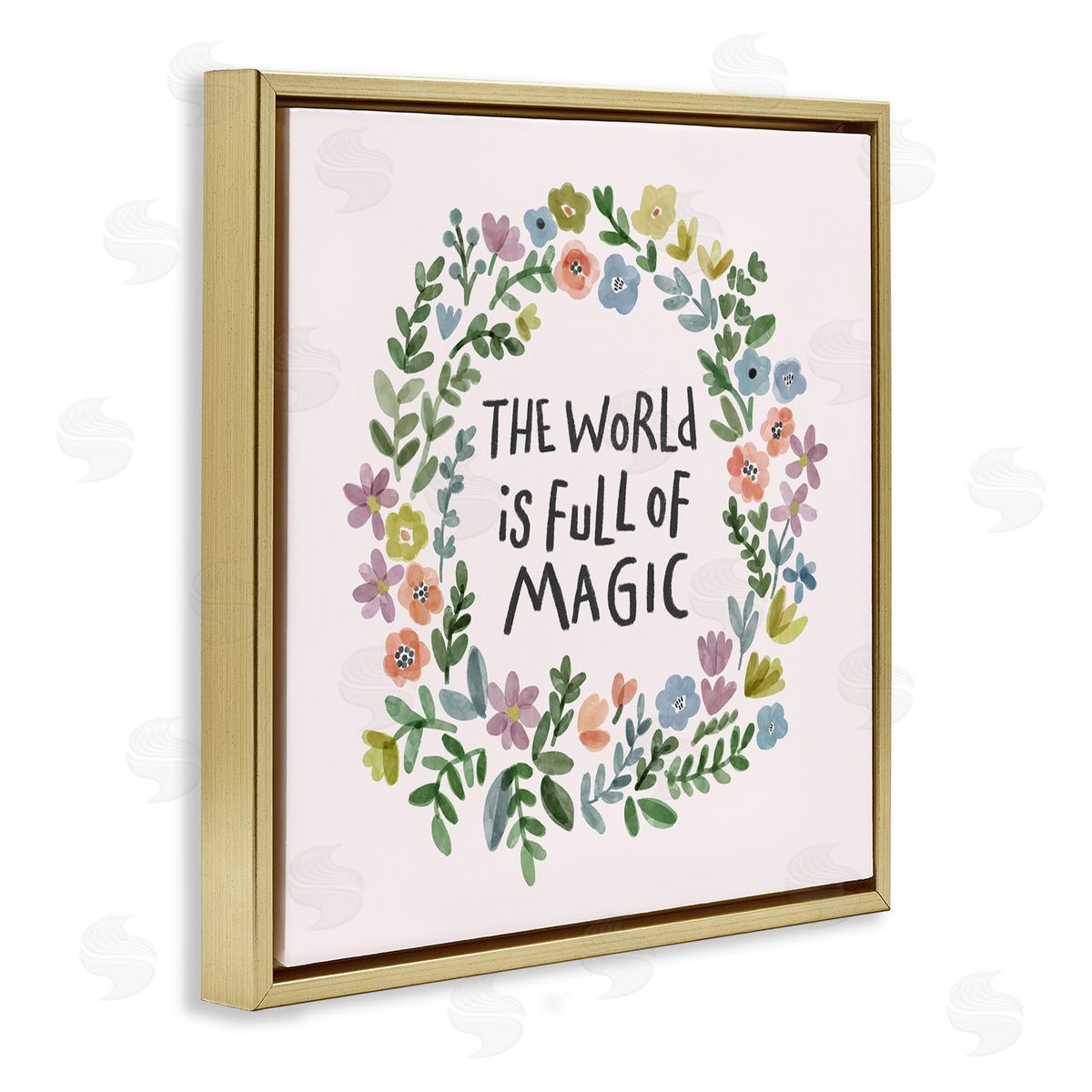 Nina Muis Surface Design World Is Full Of Magic Wreath Gold Floating Frame Canvas Wall Art Print