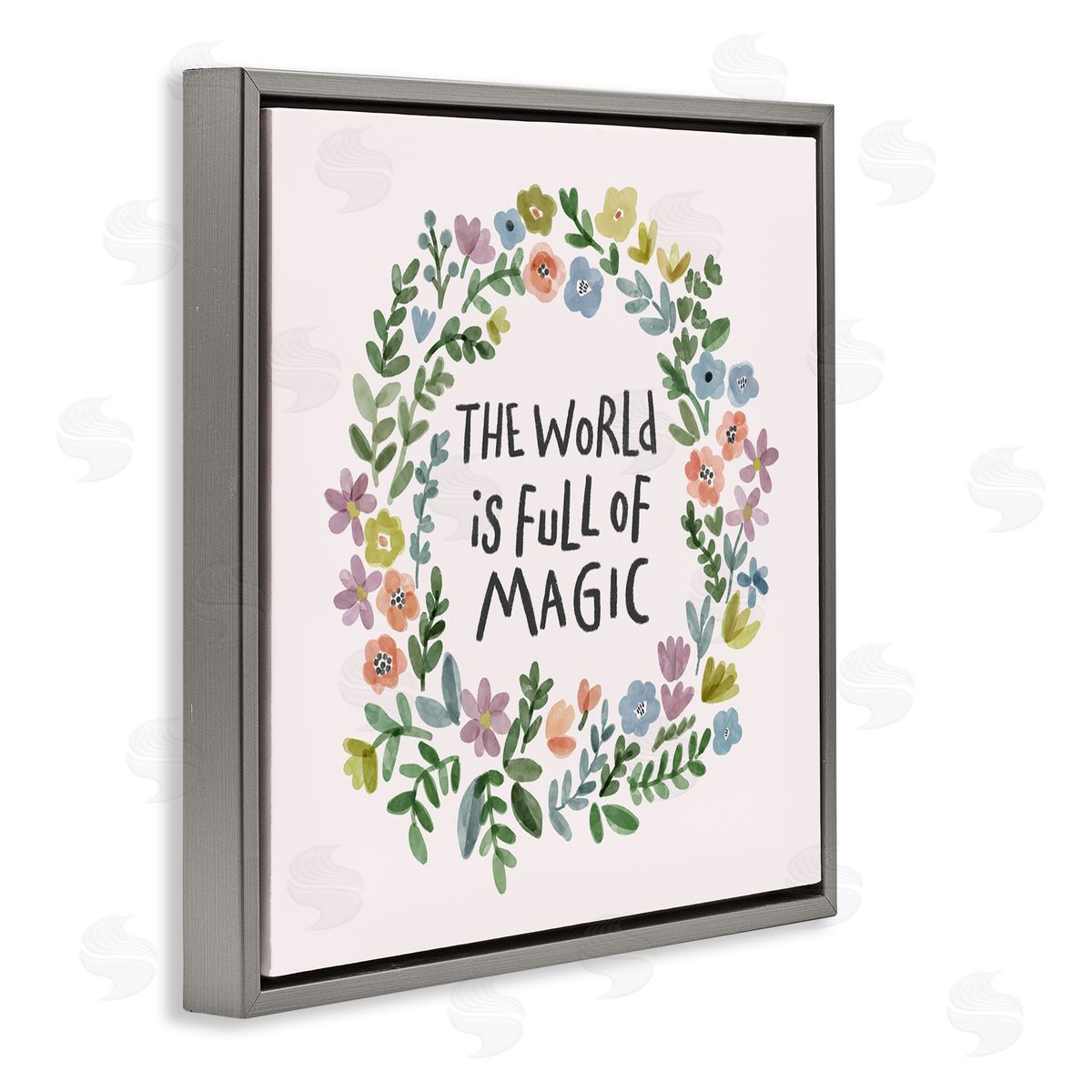 Nina Muis Surface Design World Is Full Of Magic Wreath Gray Floating Frame Canvas Wall Art Print
