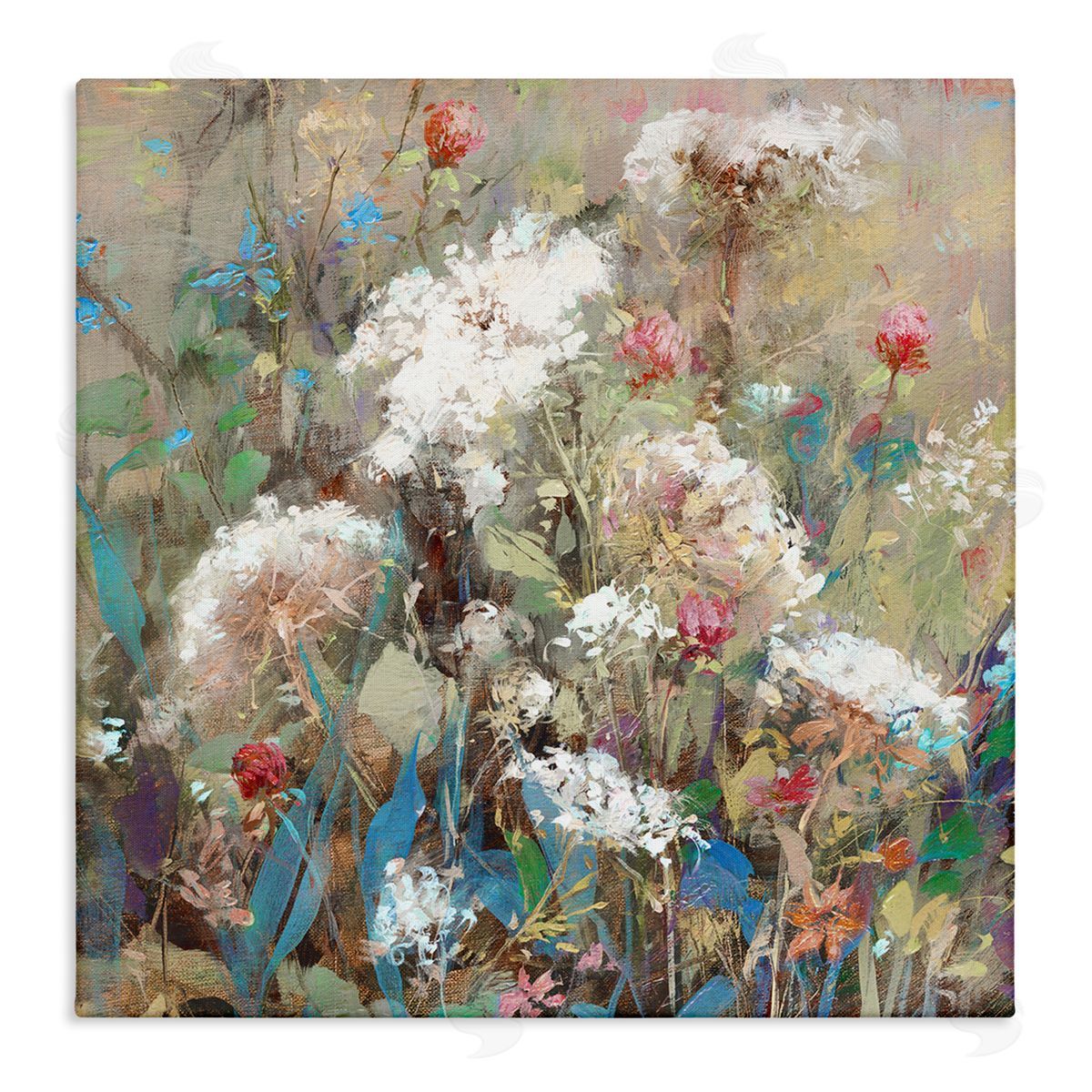 Katie Swatland Mixed Wildflower Nature Arrangement Stretched Canvas Wall Art Print