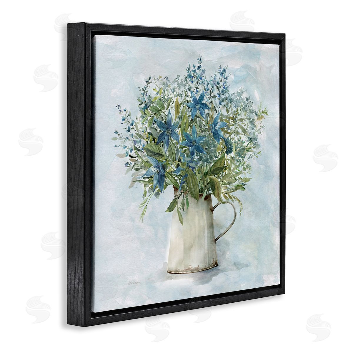 Country Milk Tin Bouquet Black Floating Frame Canvas Wall Art, Home Decor by Carol Robinson