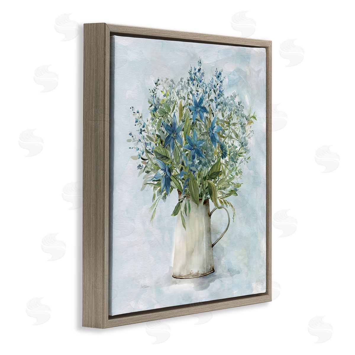 Country Milk Tin Bouquet Brown Floating Frame Canvas Wall Art, Home Decor by Carol Robinson