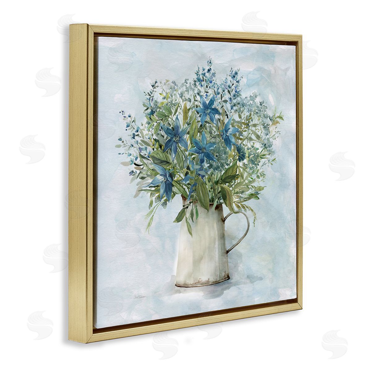 Country Milk Tin Bouquet Gold Floating Frame Canvas Wall Art, Home Decor by Carol Robinson