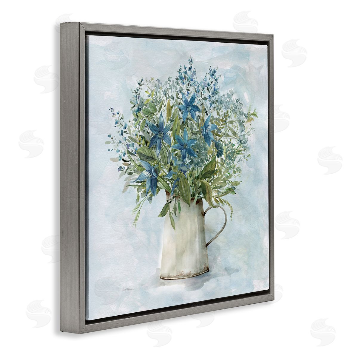 Country Milk Tin Bouquet Grey Floating Frame Canvas Wall Art, Home Decor by Carol Robinson