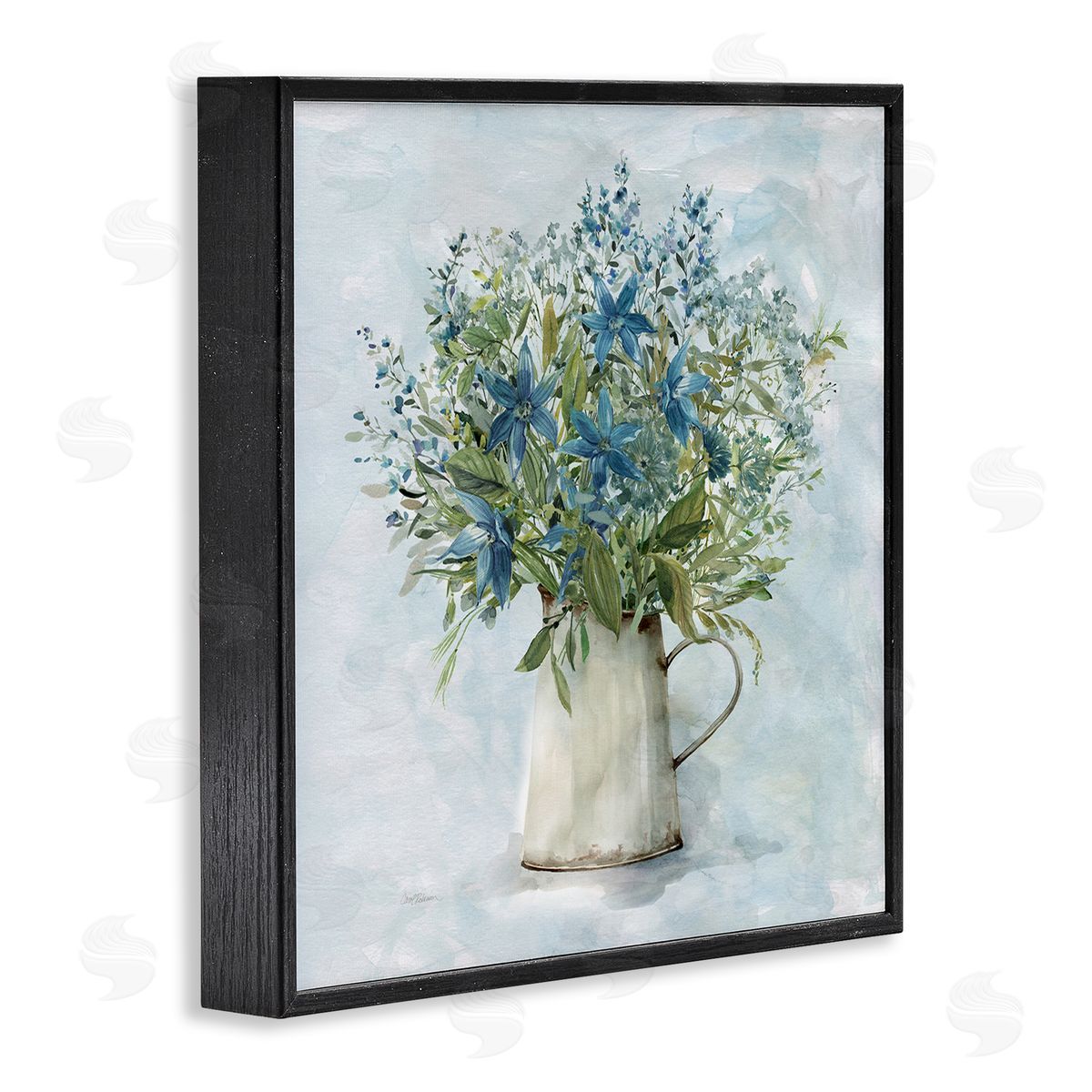 Country Milk Tin Bouquet Black Frame Print Wall Art, Home Decor by Carol Robinson