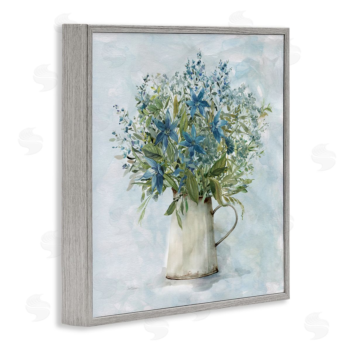 Country Milk Tin Bouquet Grey Frame Print Wall Art, Home Decor by Carol Robinson