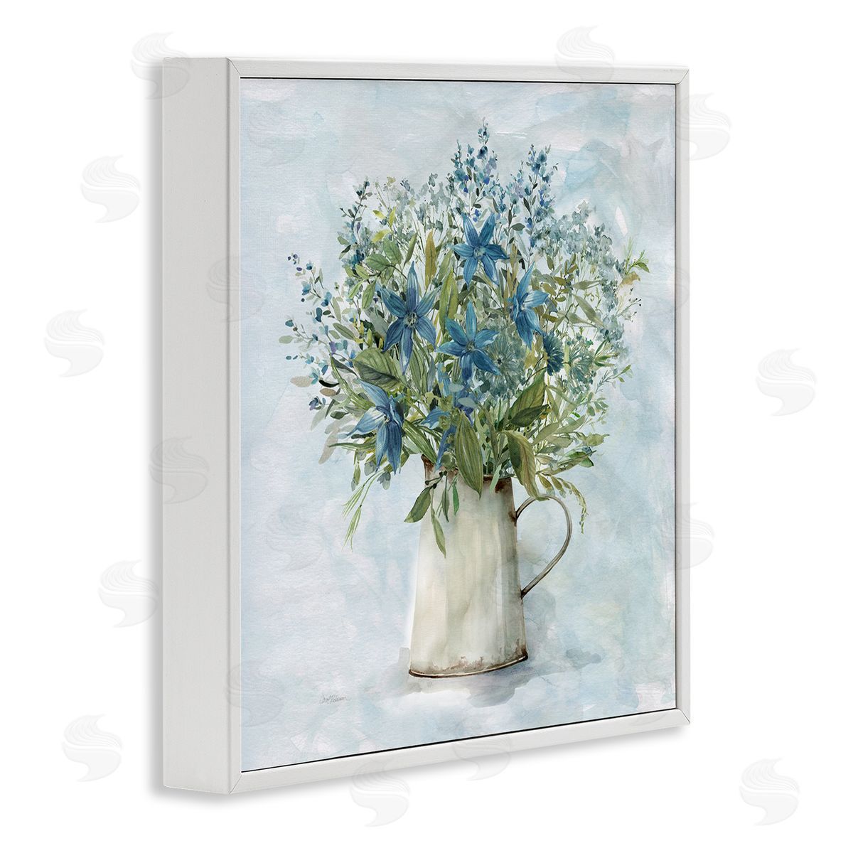 Country Milk Tin Bouquet White Frame Print Wall Art, Home Decor by Carol Robinson