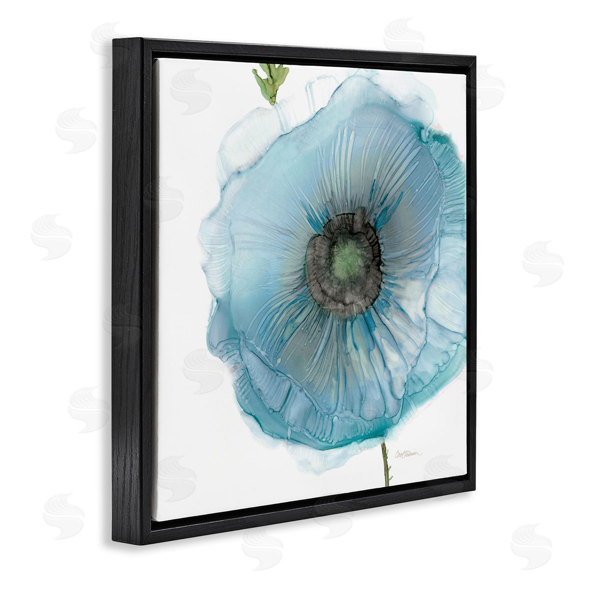 Carol Robinson Modern Floral Poppy Shape  Black Floating Frame Canvas Wall Art Print
