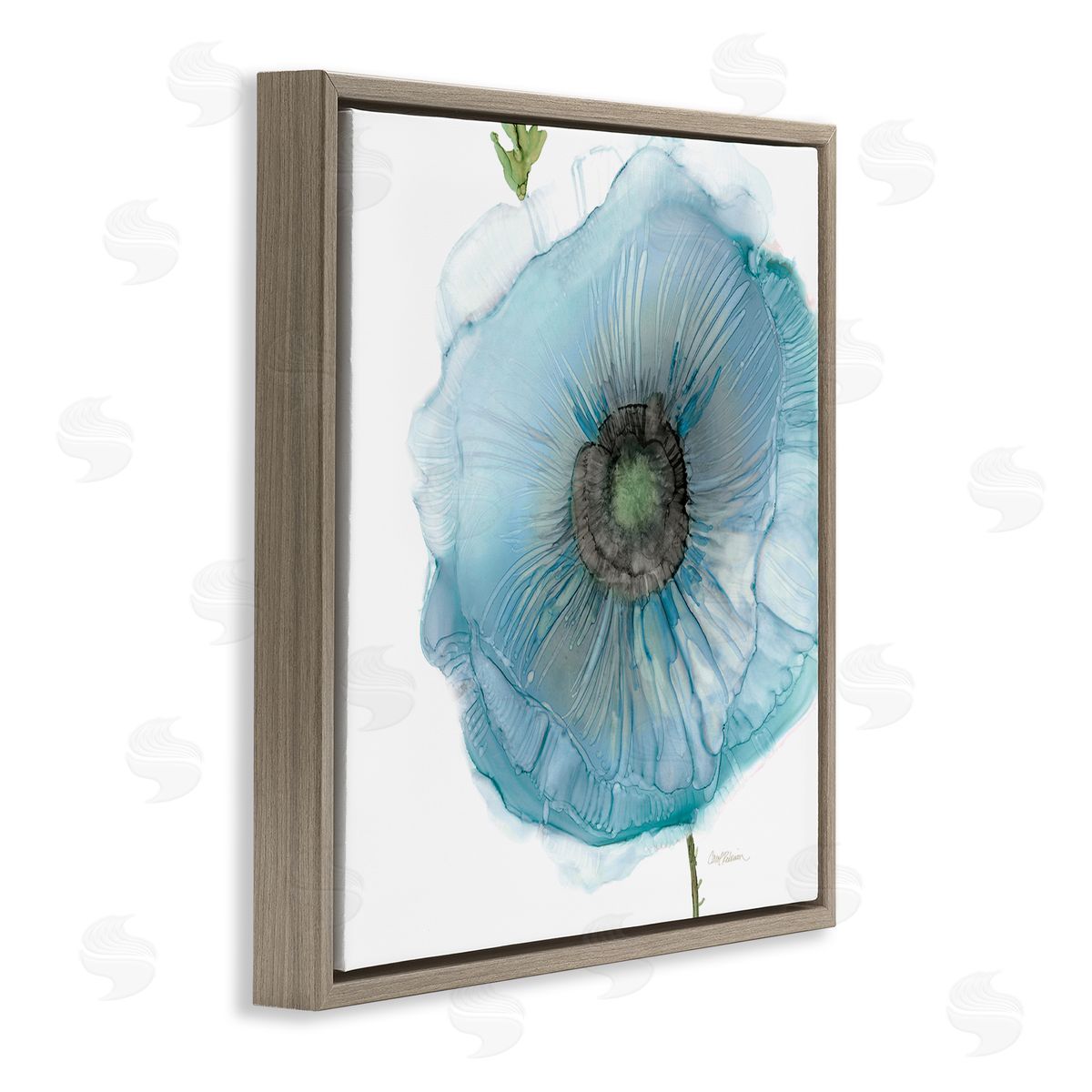 Carol Robinson Modern Floral Poppy Shape  Brown Floating Frame Canvas Wall Art Print