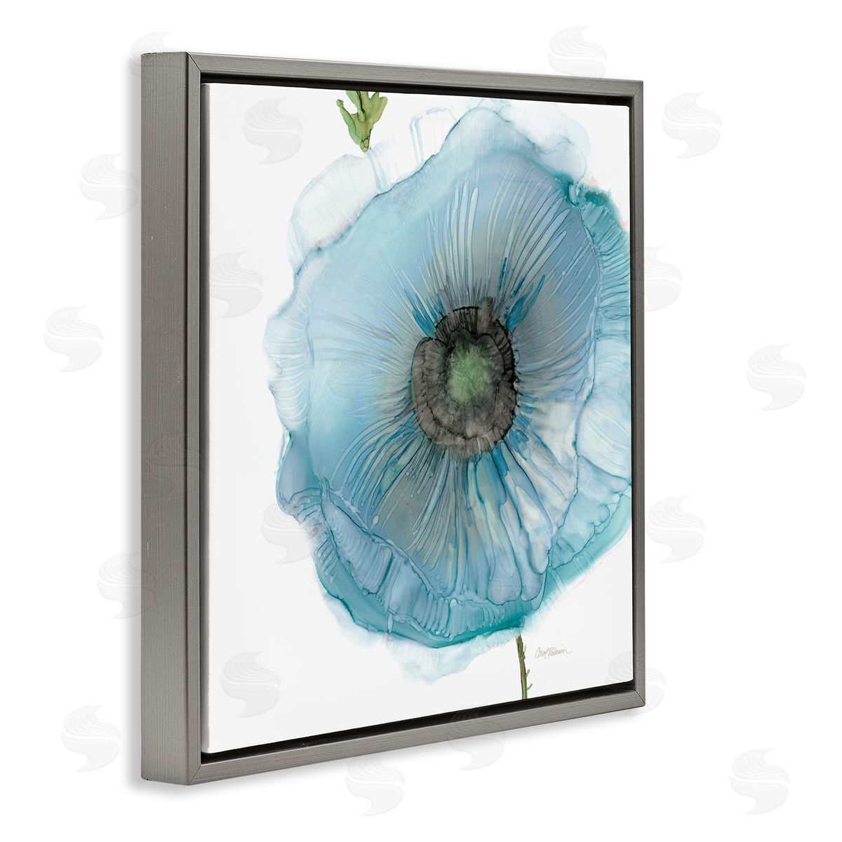 Carol Robinson Modern Floral Poppy Shape  Gray Floating Frame Canvas Wall Art Print