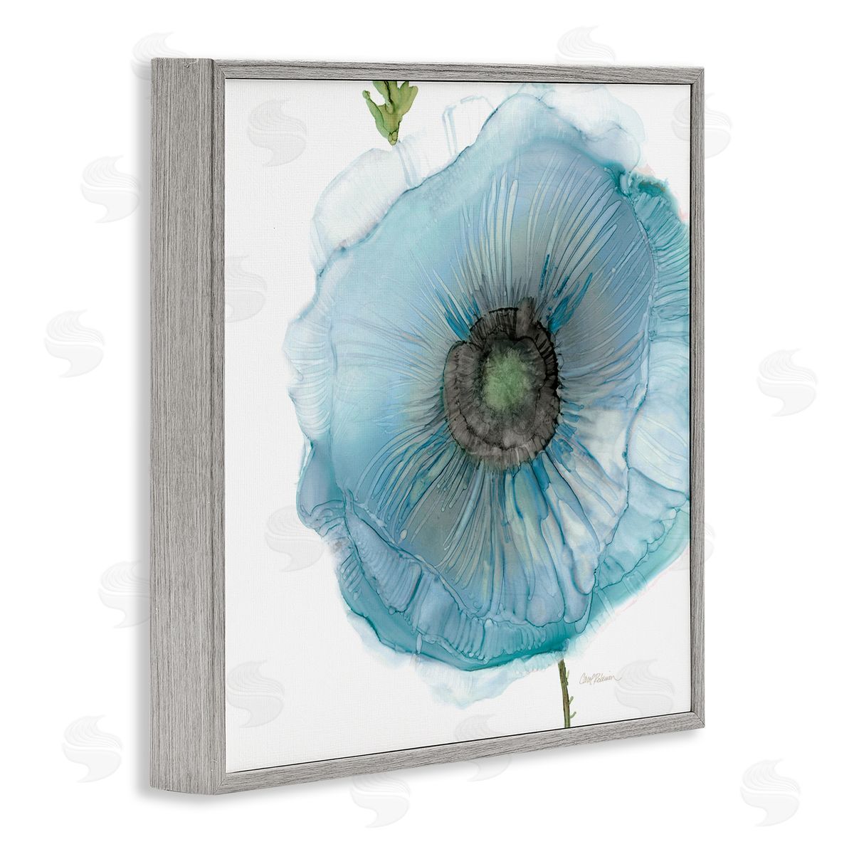 Carol Robinson Modern Floral Poppy Shape  Gray Framed Glicee Wall Art Print