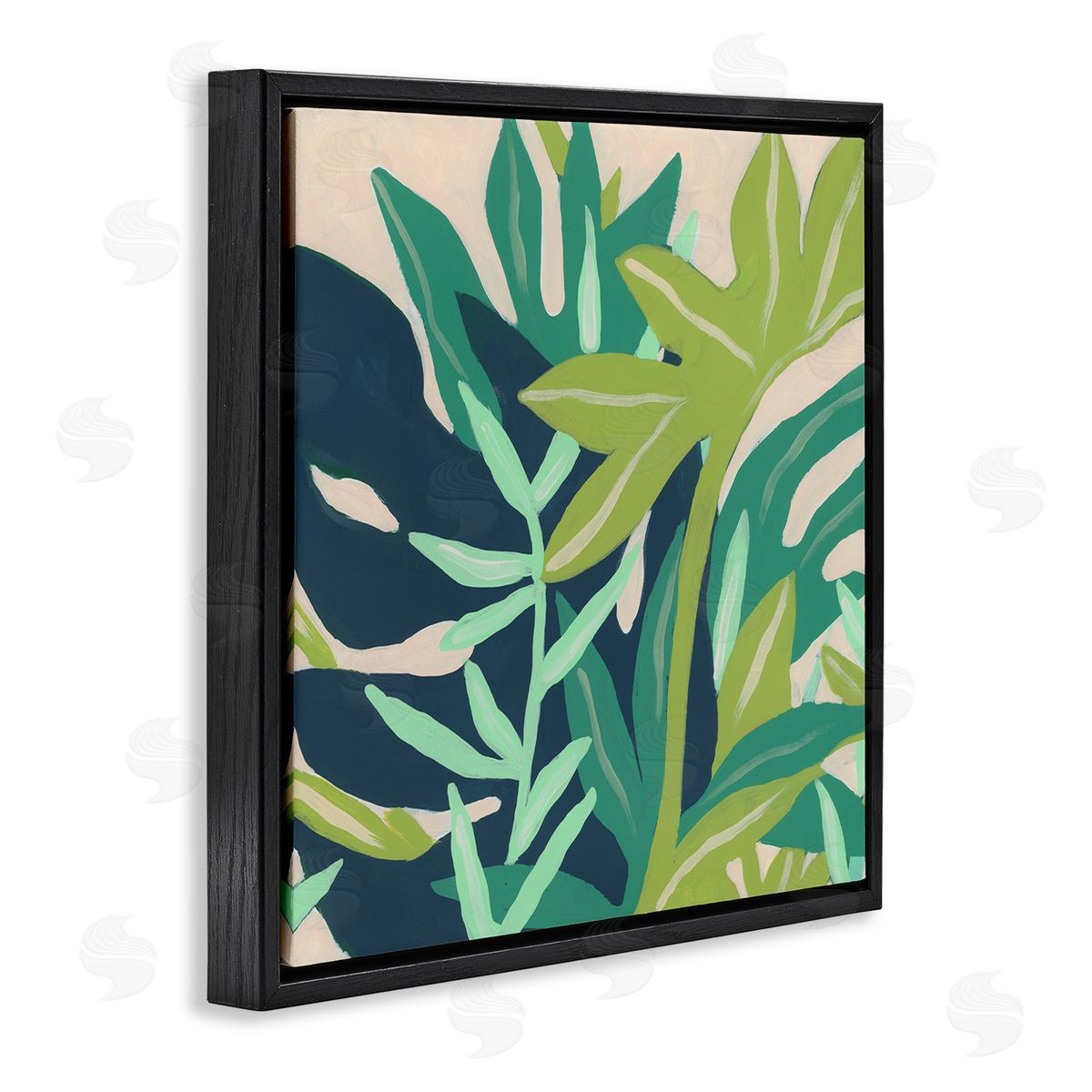 June Erica Vess Modern Botanical Plant Leaves  Black Floating Frame Canvas Wall Art Print