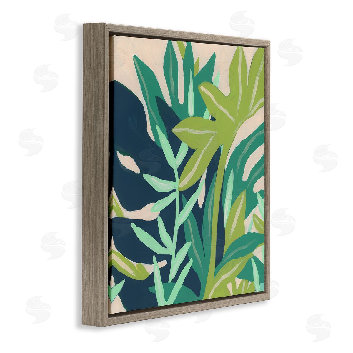 June Erica Vess Modern Botanical Plant Leaves  Brown Floating Frame Canvas Wall Art Print