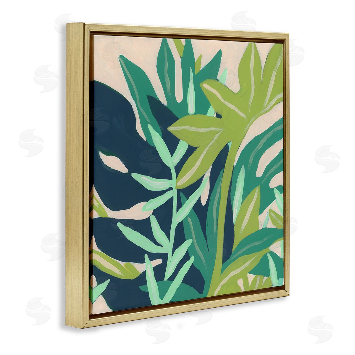 June Erica Vess Modern Botanical Plant Leaves  Gold Floating Frame Canvas Wall Art Print