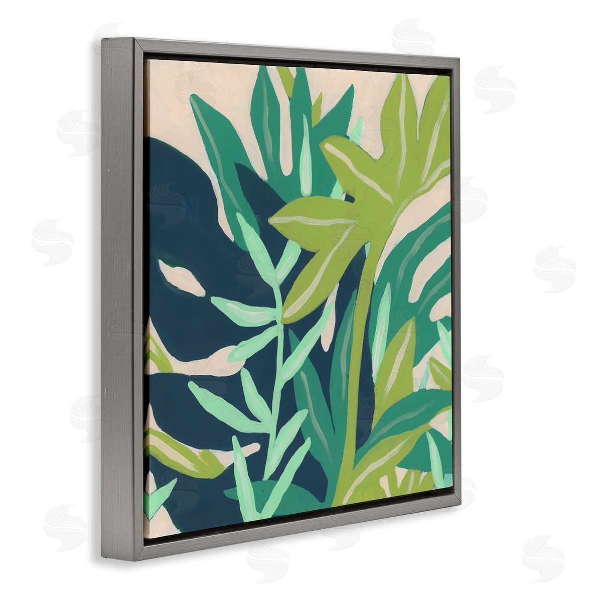 June Erica Vess Modern Botanical Plant Leaves  Gray Floating Frame Canvas Wall Art Print