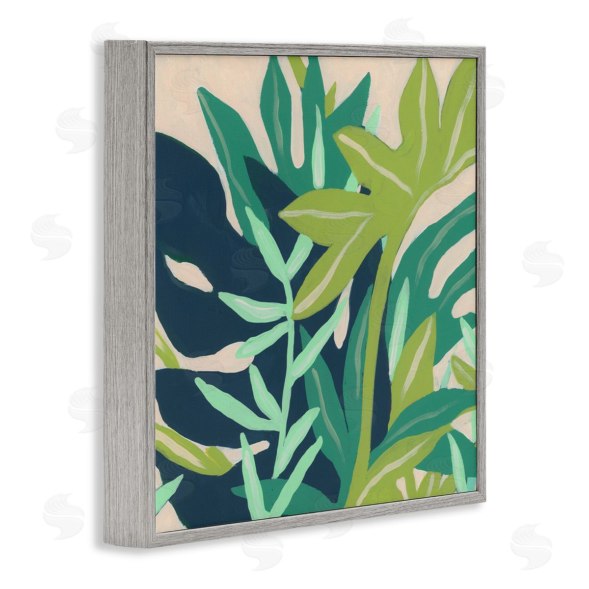 June Erica Vess Modern Botanical Plant Leaves  Gray Framed Glicee Wall Art Print