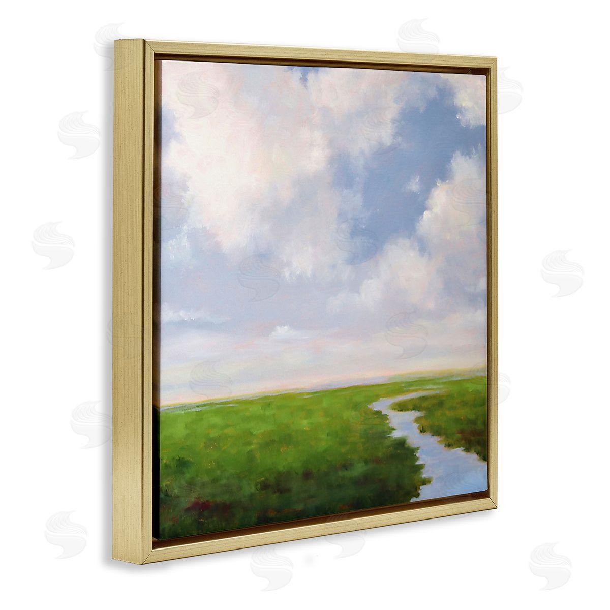 Catherine Andersen Rural Country Grassland Stream Gold Floating Frame Canvas Wall Art Print
